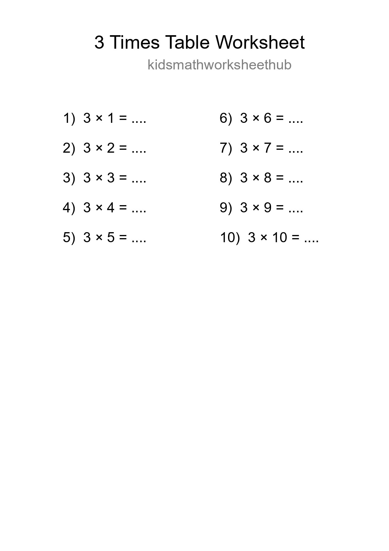 Grade 2 Multiplication Table 3 Practice - Part 174