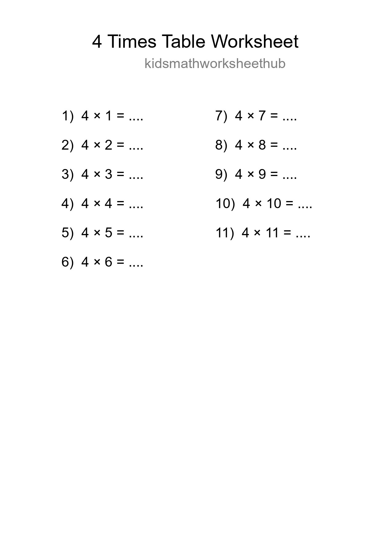 Grade 2 Multiplication Table 4 Practice - Part 20