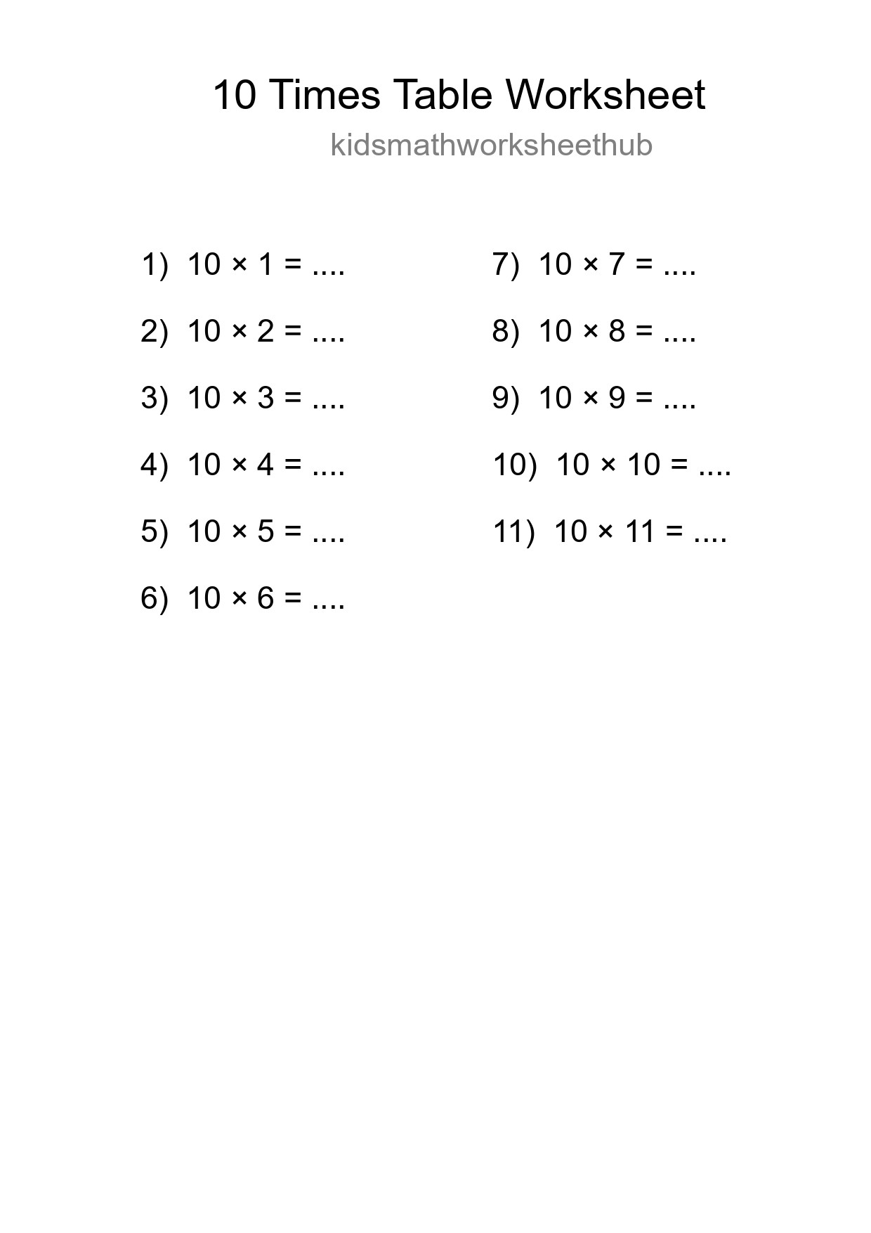 Grade 3 Multiplication Table 10 Practice - Part 240