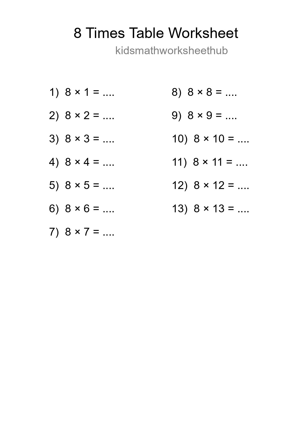Grade 3 Multiplication Table 8 Practice - Part 295