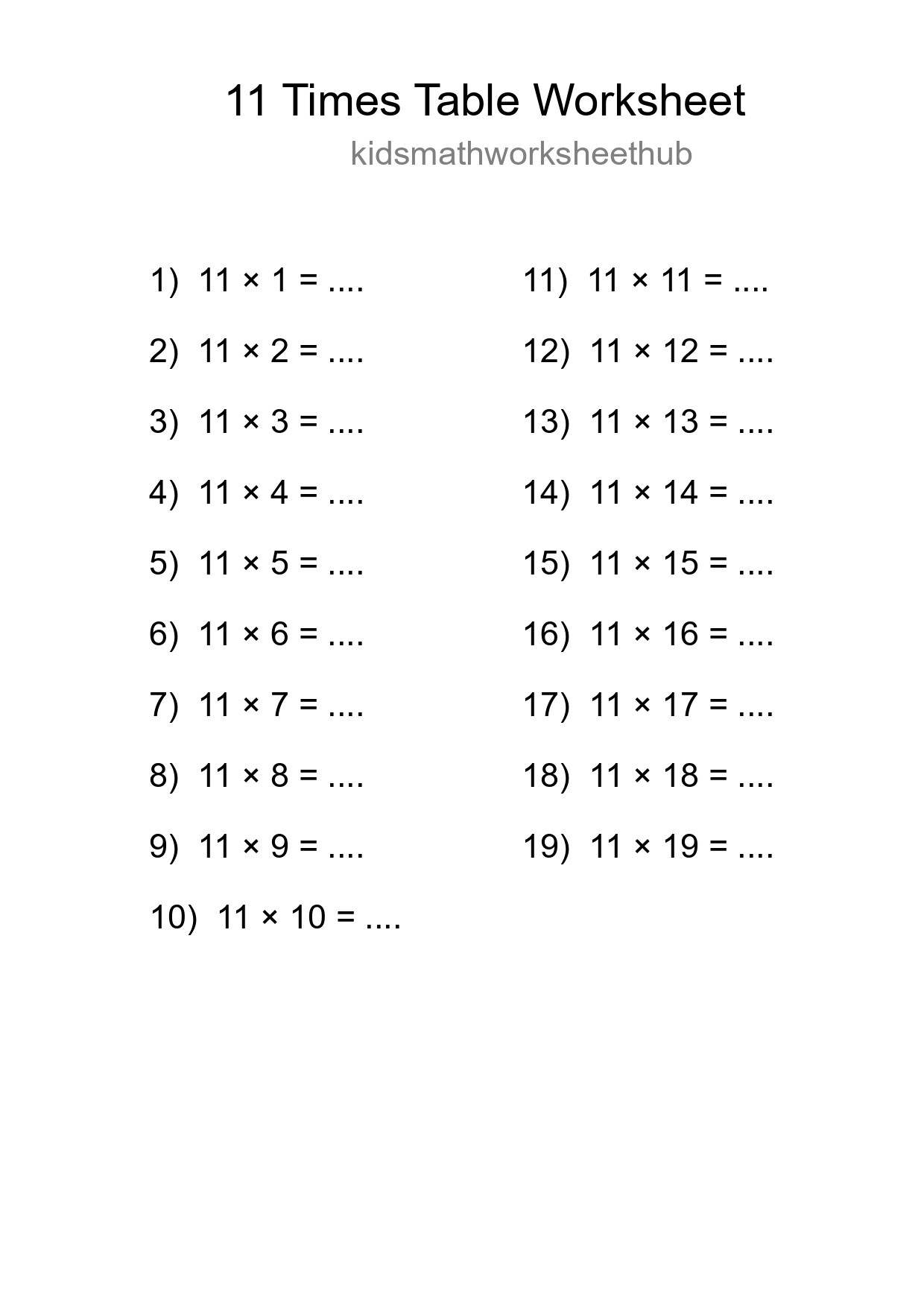 Grade 4 Multiplication Table 11 Practice - Part 218