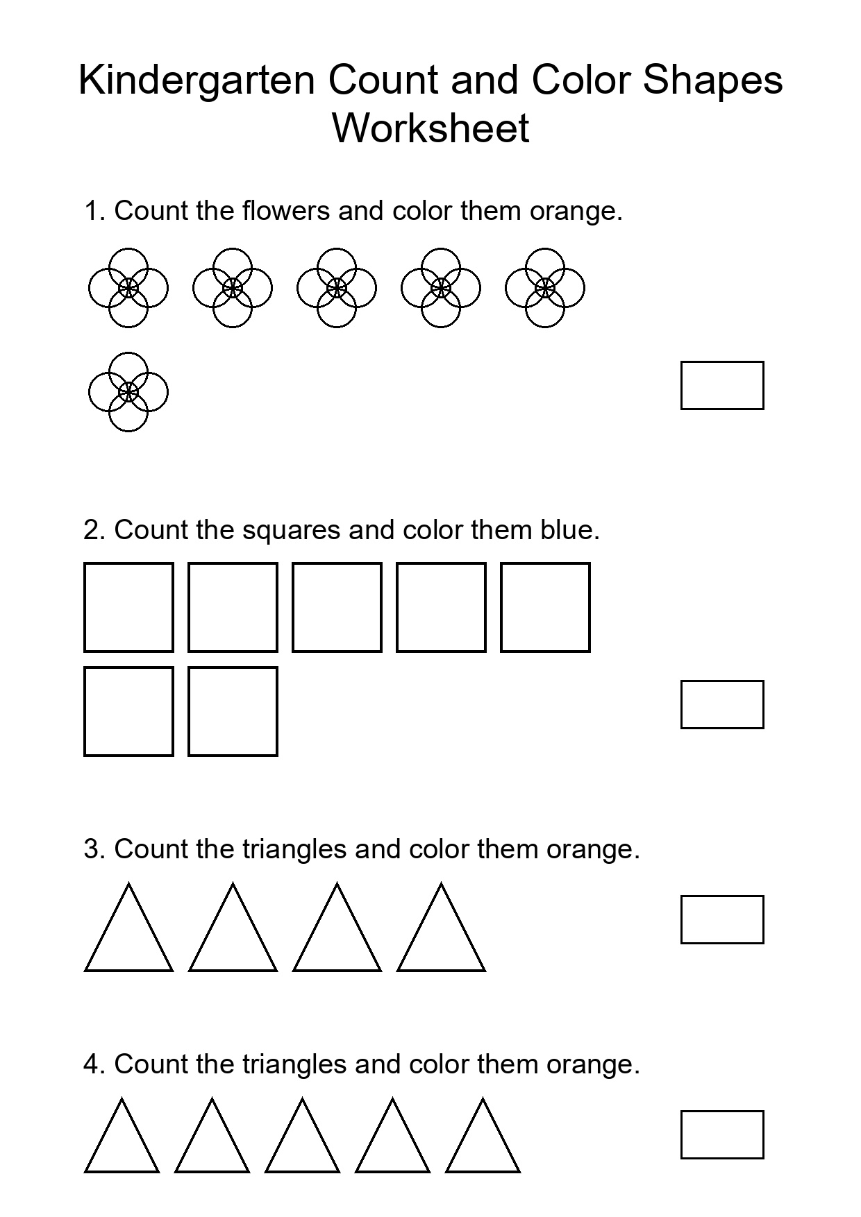 Kindergarten Count and Color Shapes Worksheet