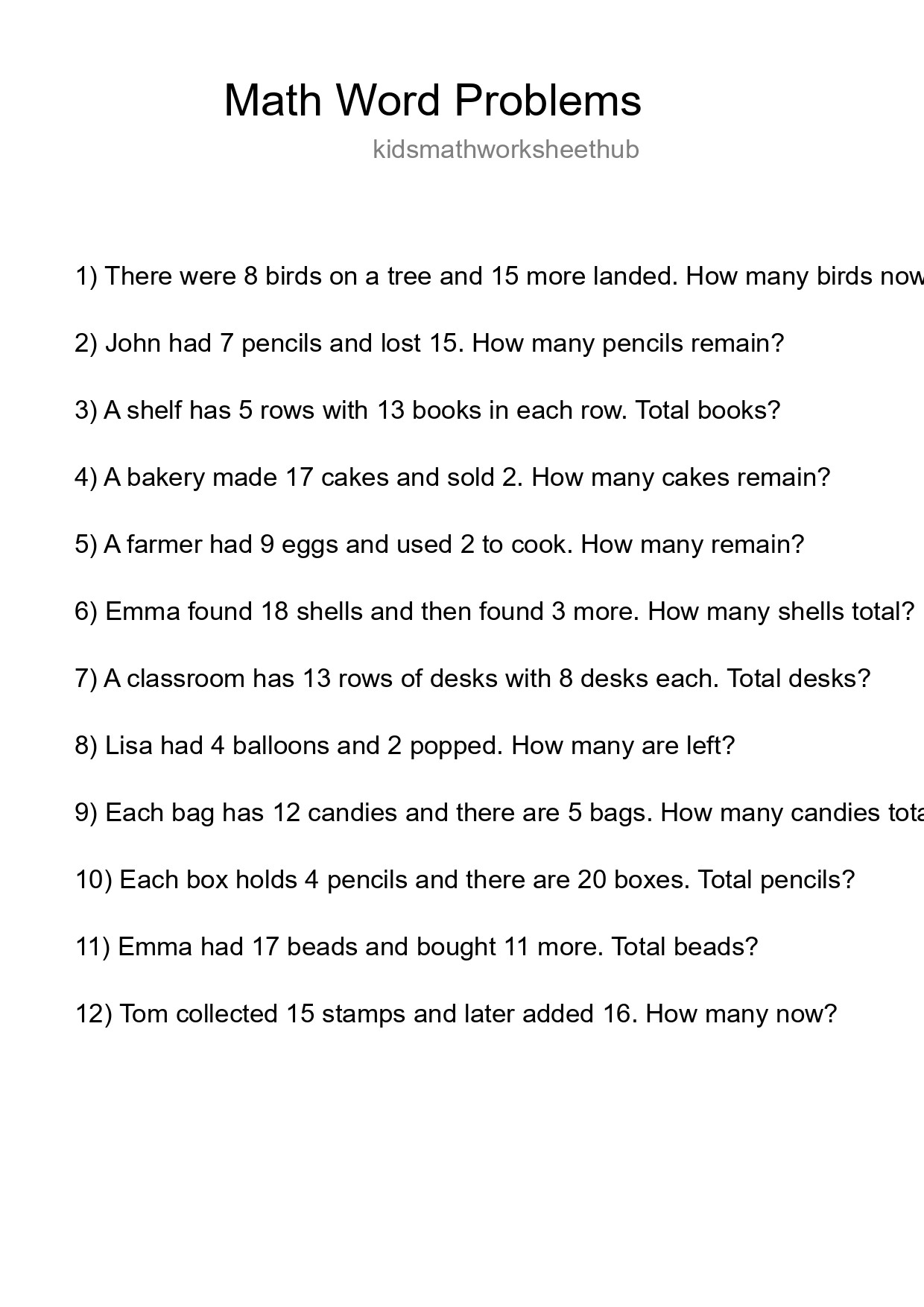 Math Word Problem Worksheet
