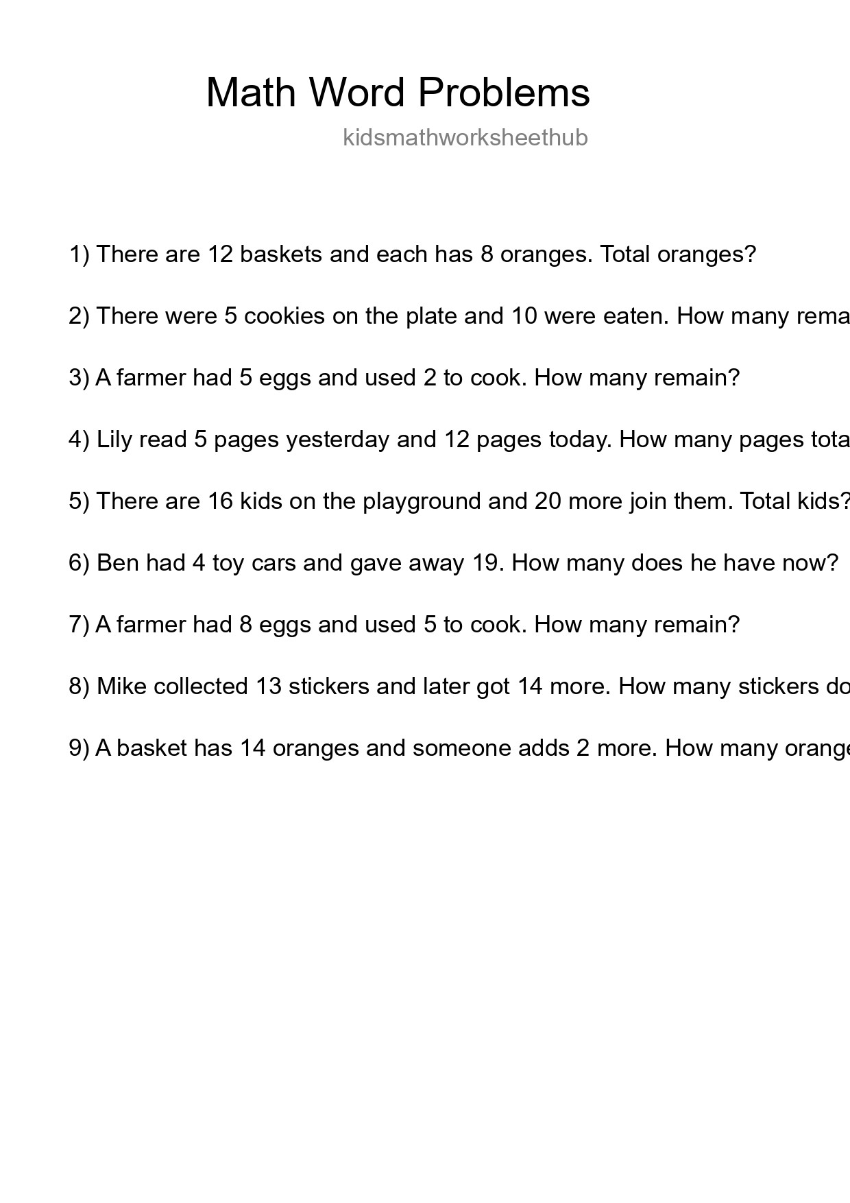 Math Word Problem Worksheet