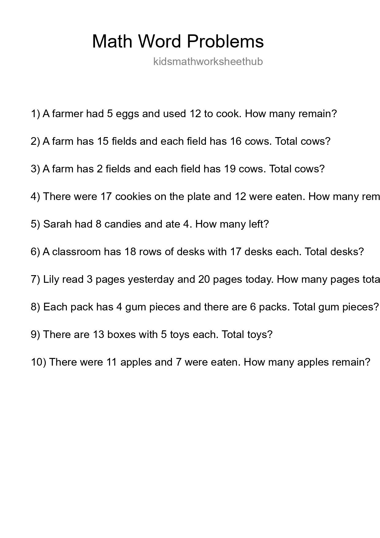 Math Word Problem Worksheet