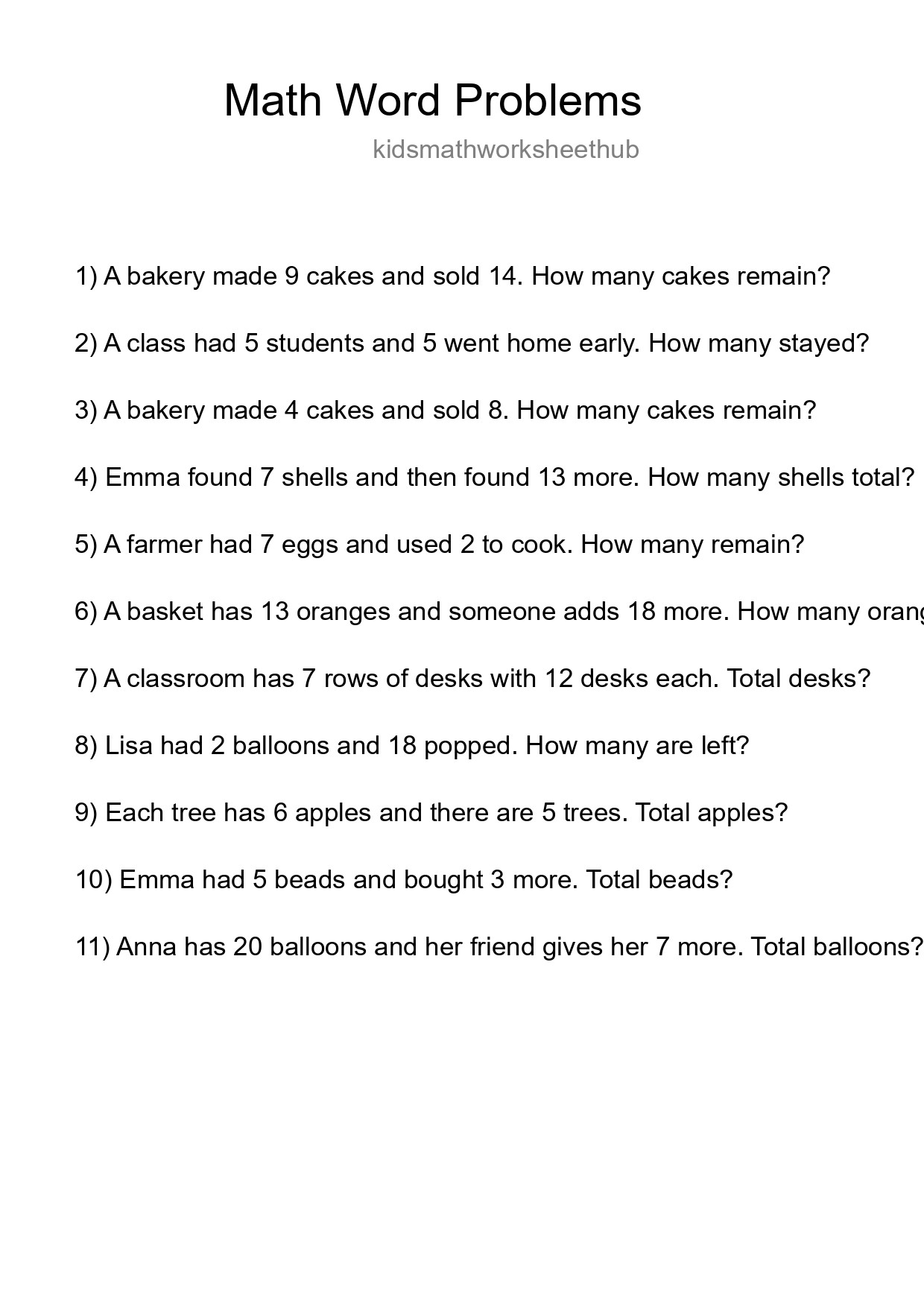 Math Word Problem Worksheet