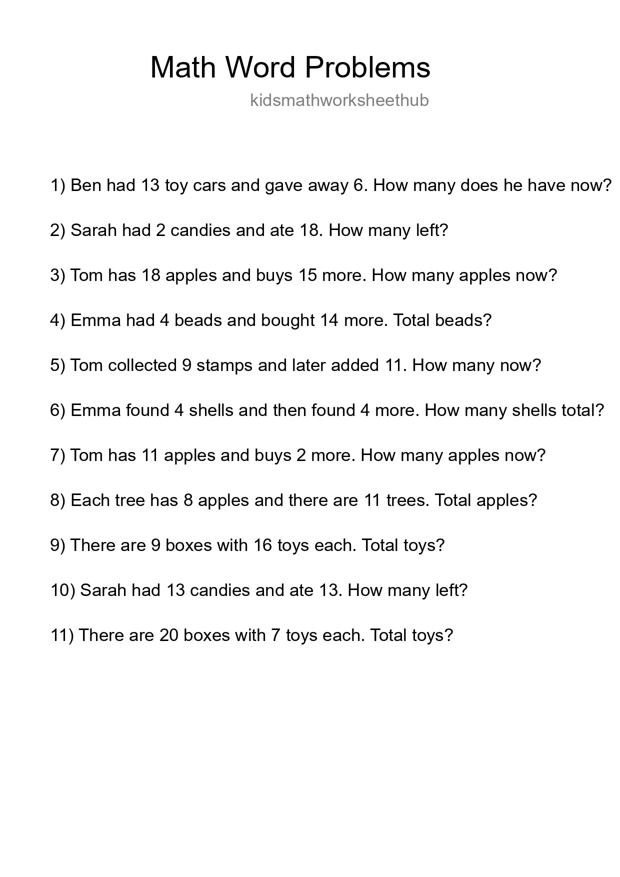 Math Word Problem Worksheet