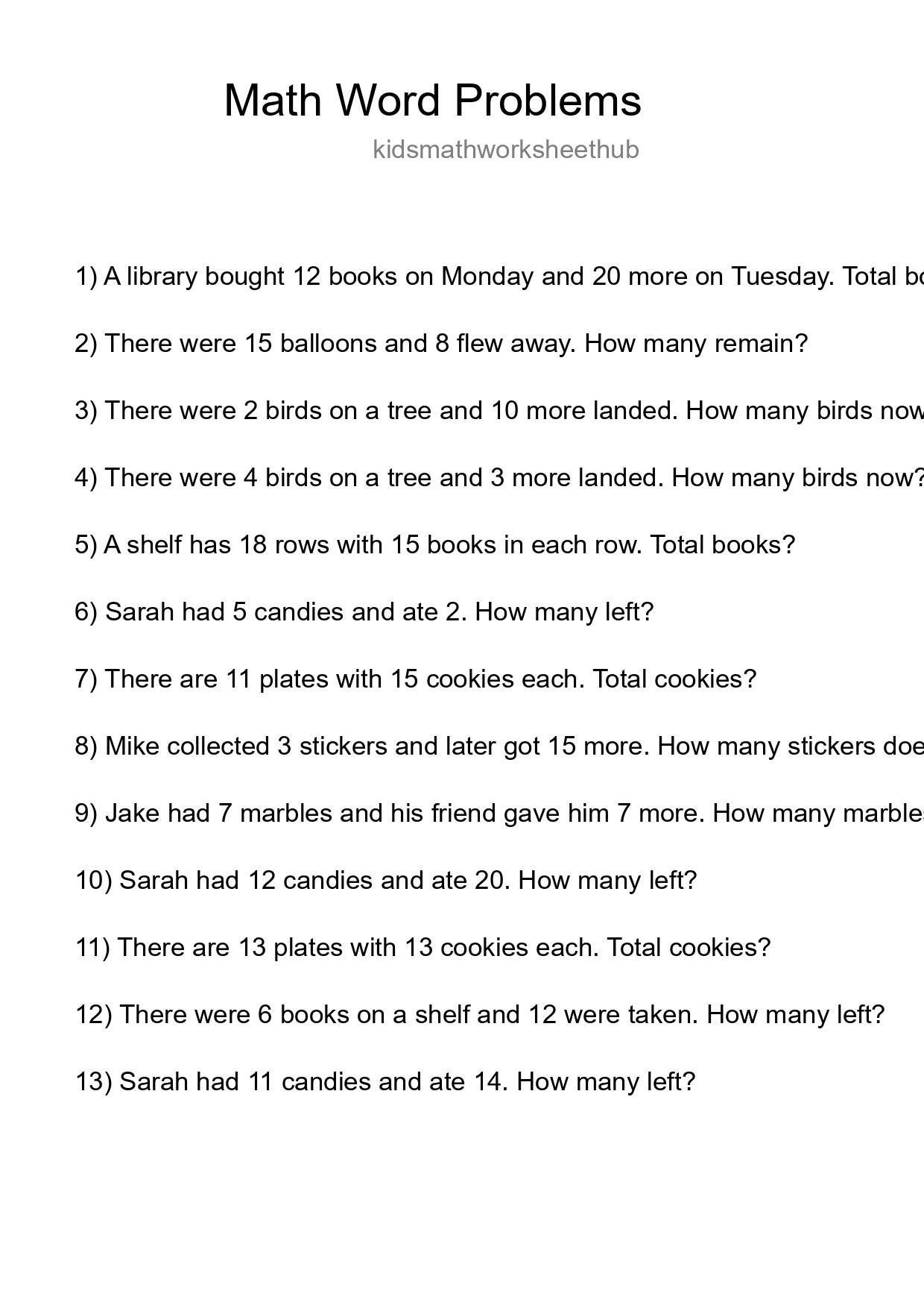 Math Word Problem Worksheet