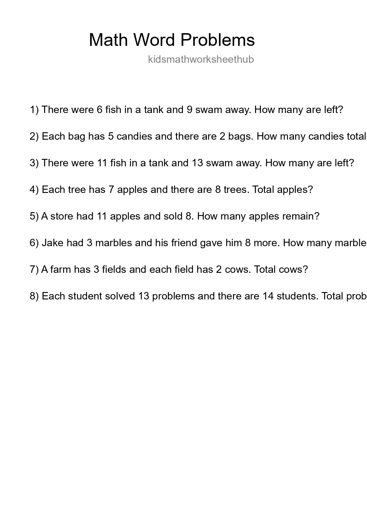 Math Word Problem Worksheet