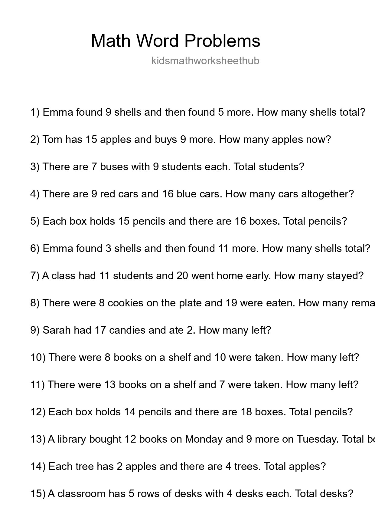 Math Word Problem Worksheet
