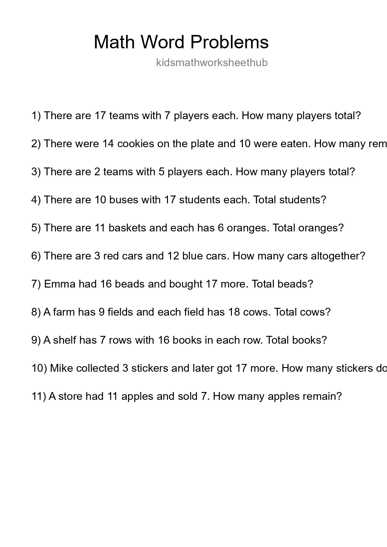 Math Word Problem Worksheet