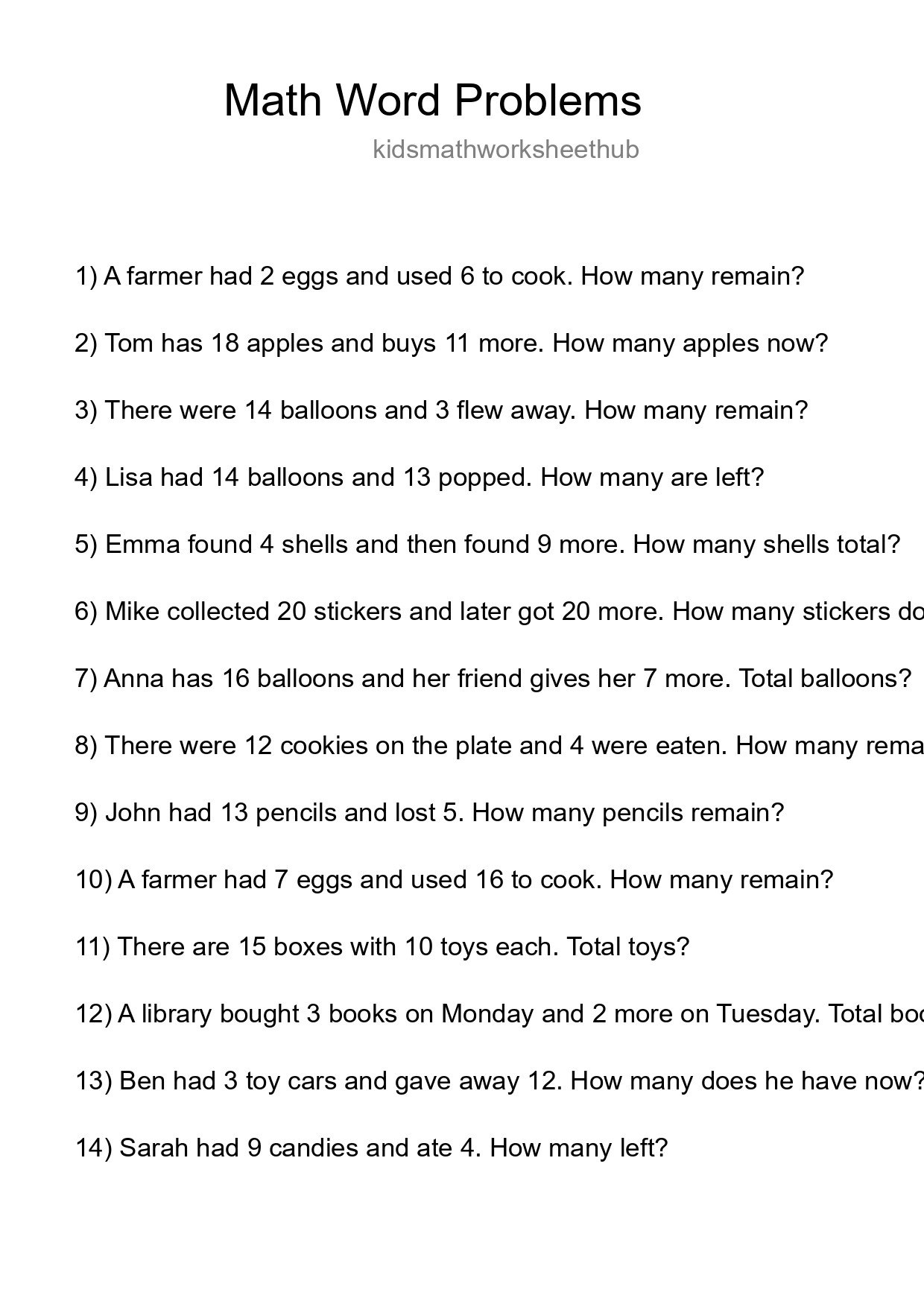 Math Word Problem Worksheet