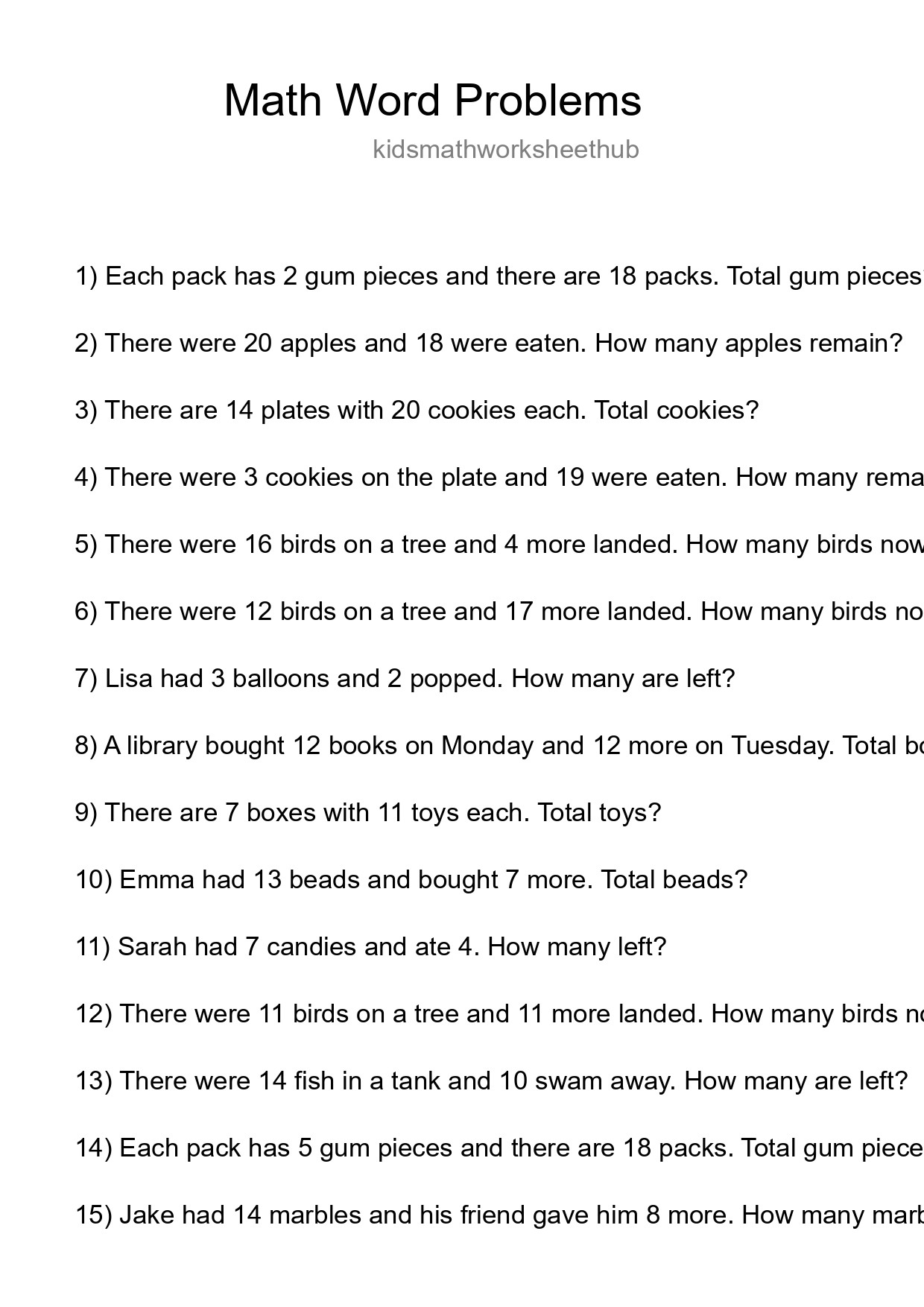 Math Word Problem Worksheet