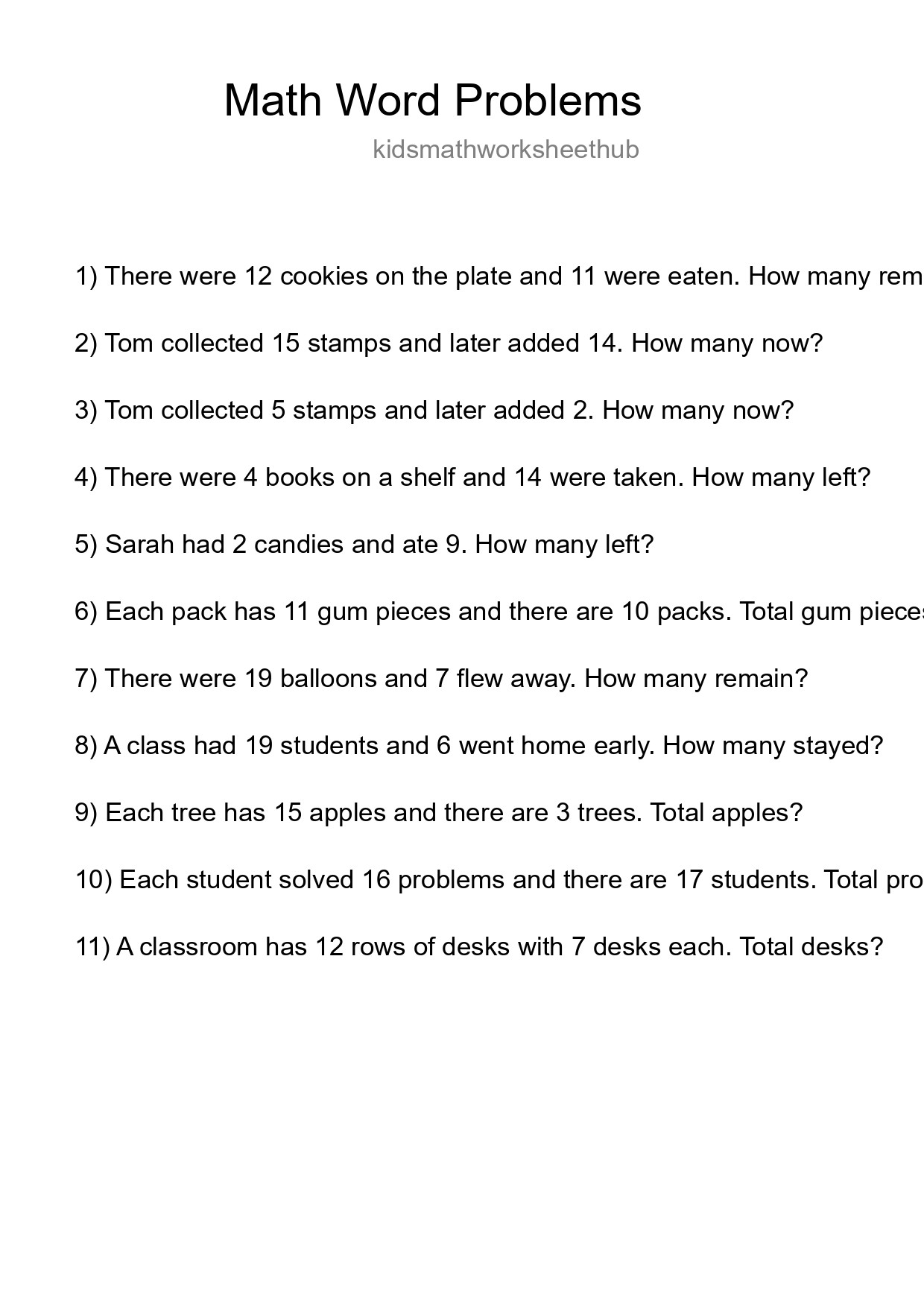 Math Word Problem Worksheet