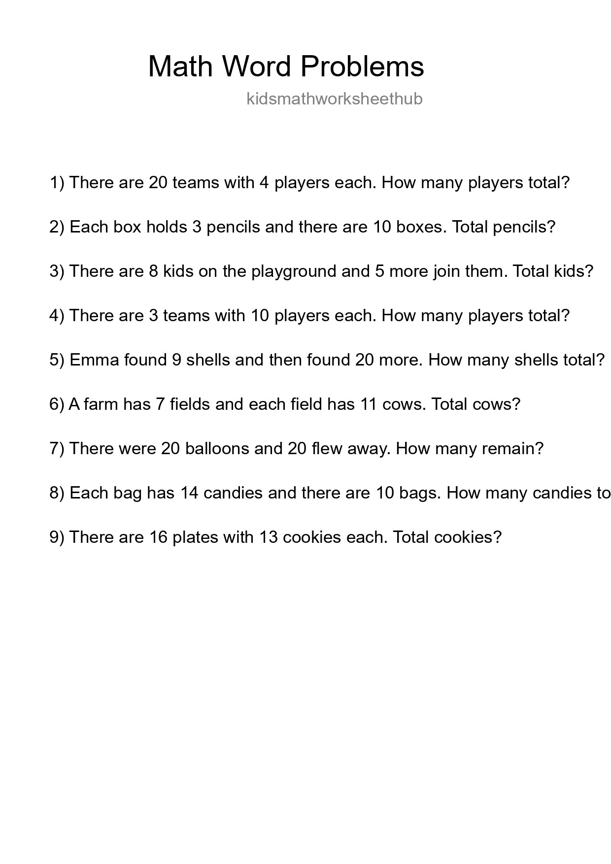 Math Word Problem Worksheet