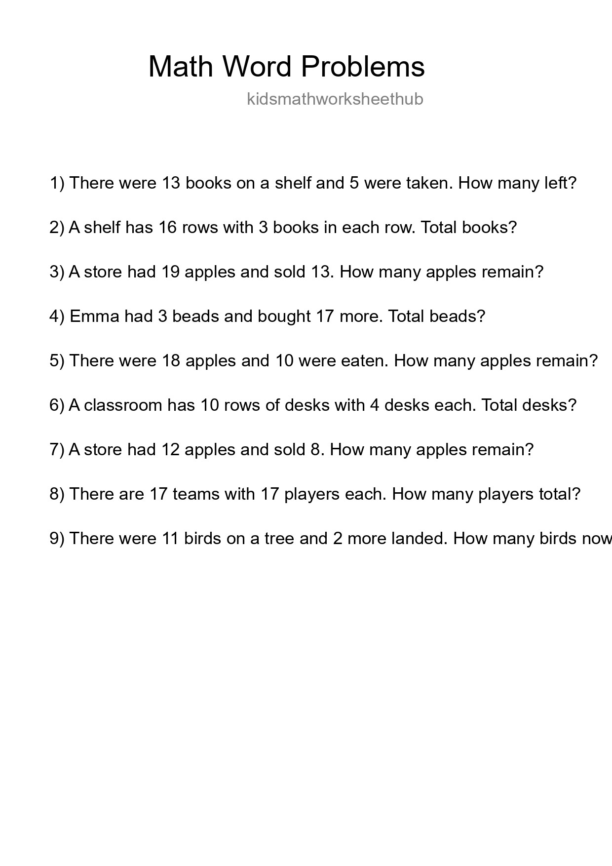 Math Word Problem Worksheet