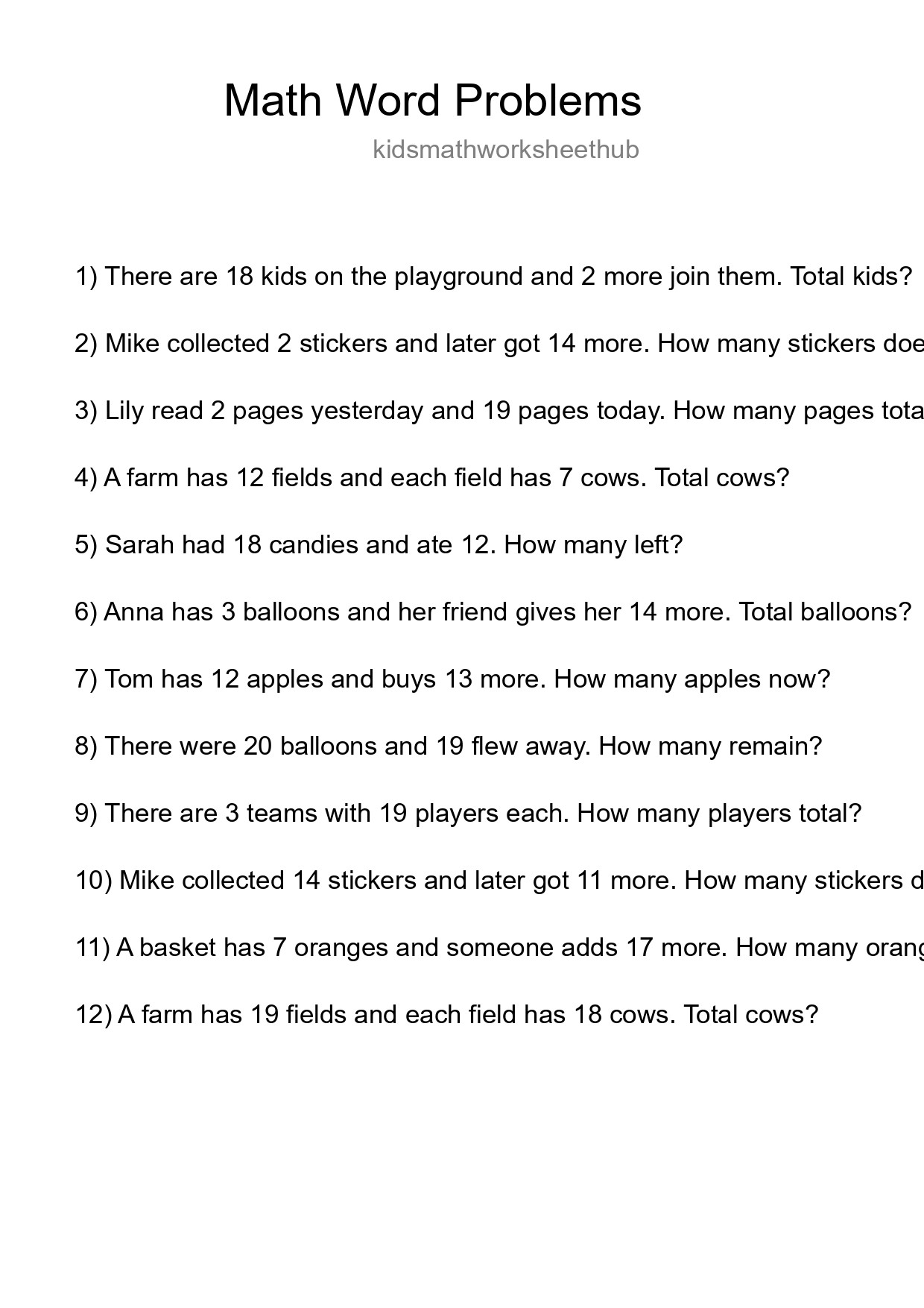 Math Word Problem Worksheet