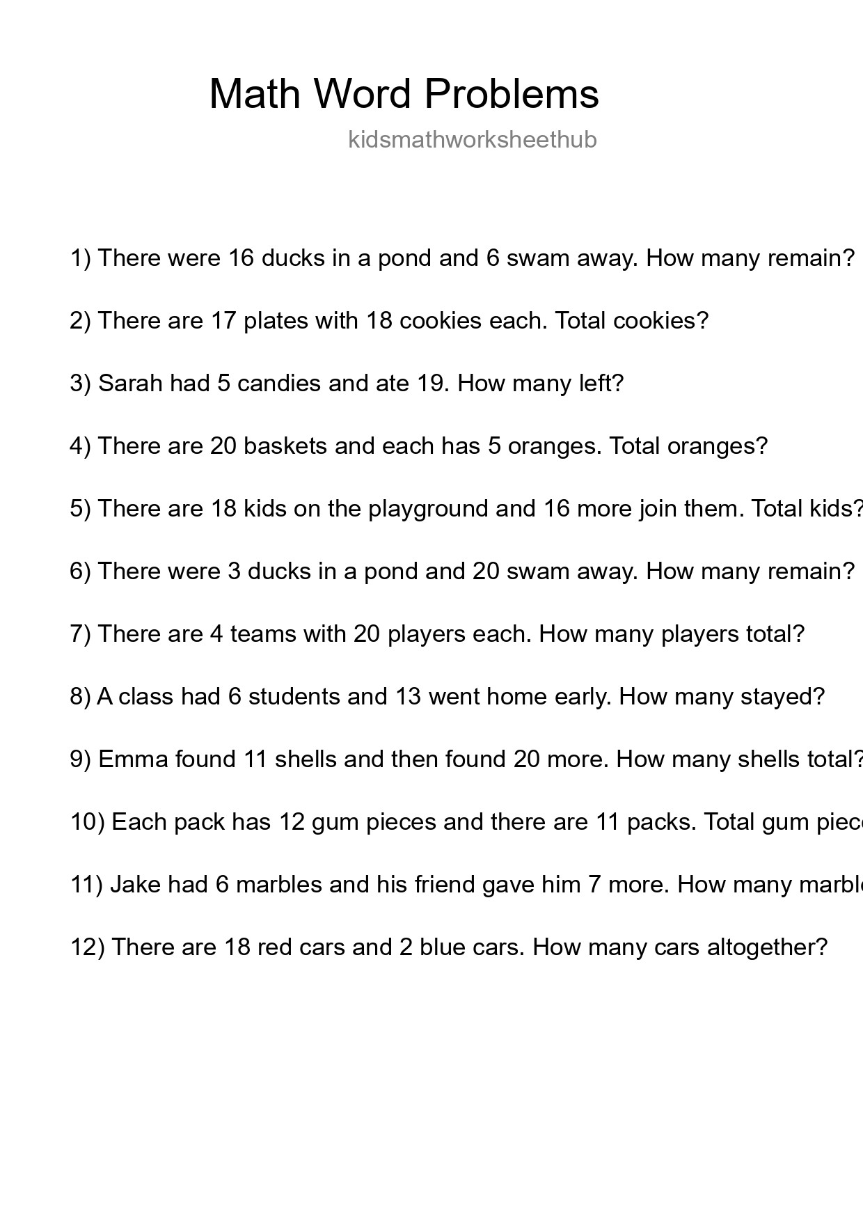 Math Word Problem Worksheet