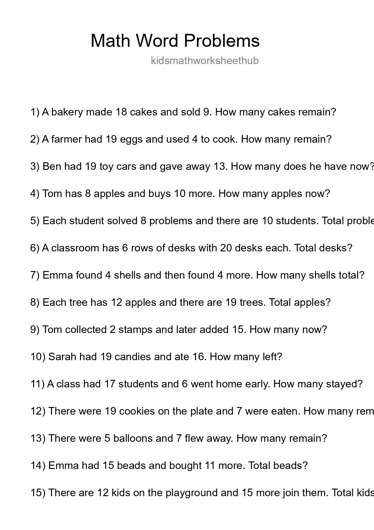 Math Word Problem Worksheet