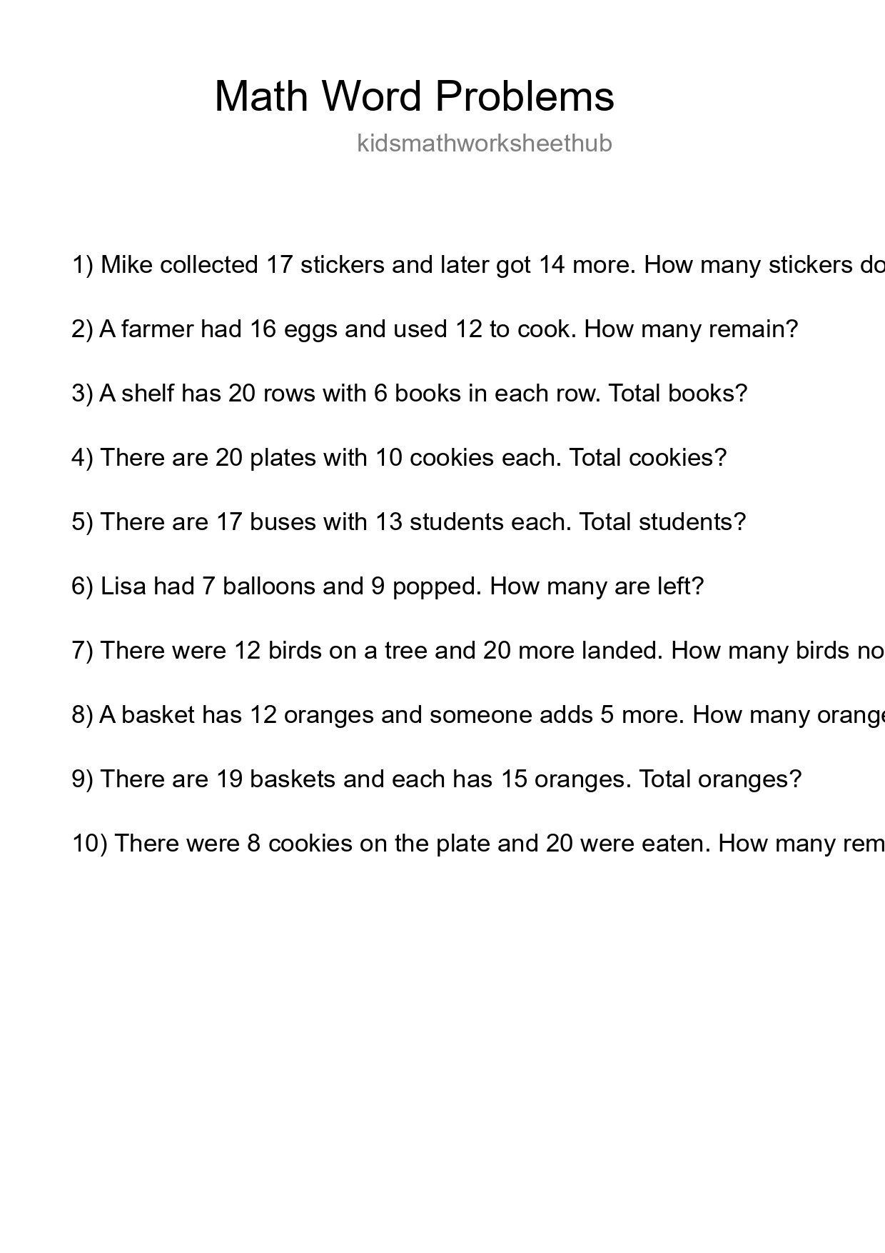 Math Word Problem Worksheet