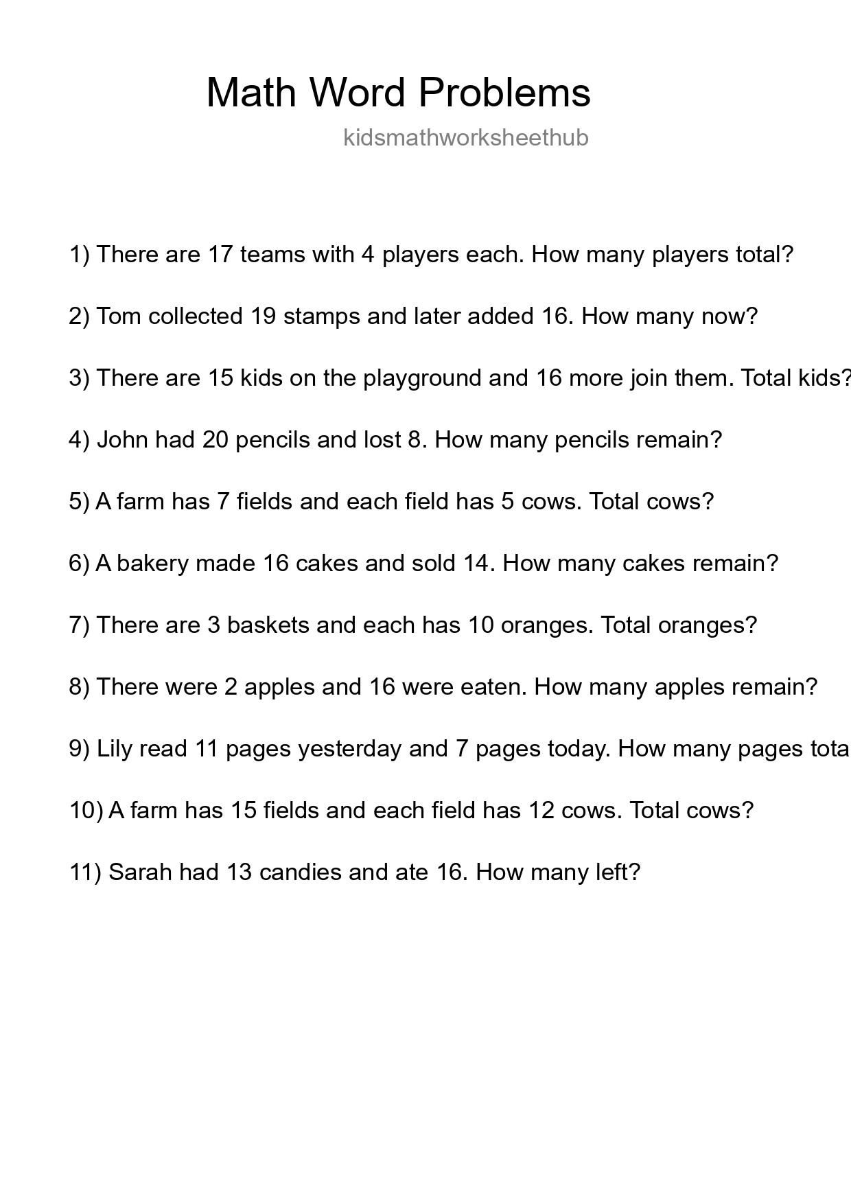 Math Word Problem Worksheet