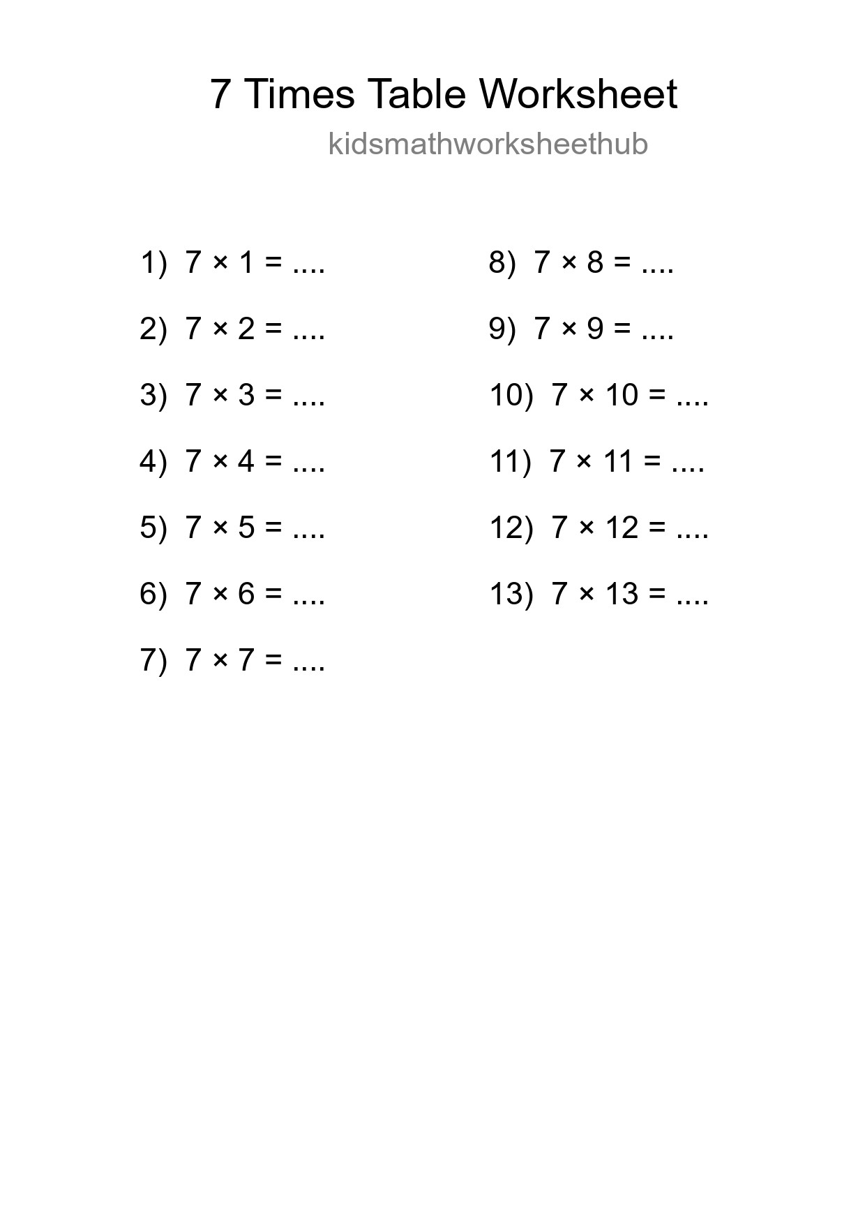 Printable 7 Times Table Worksheet For Grade 3 - Part 53