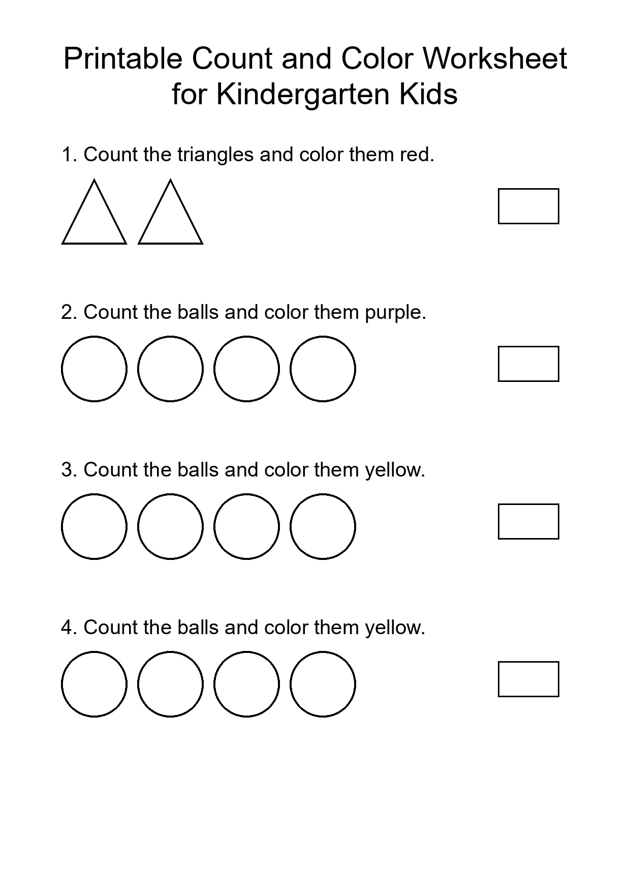 Printable Count and Color Worksheet for Kindergarten Kids