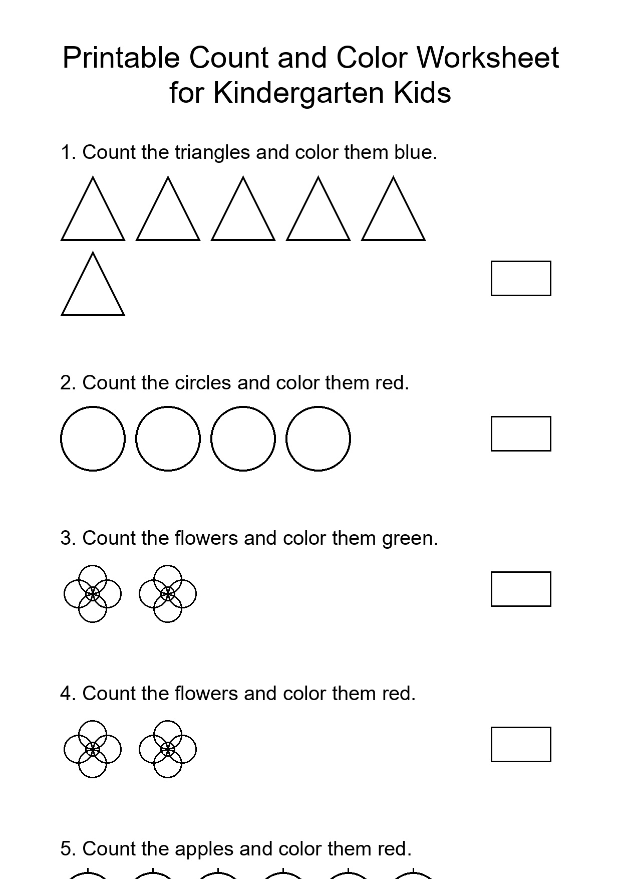 Printable Count and Color Worksheet for Kindergarten Kids
