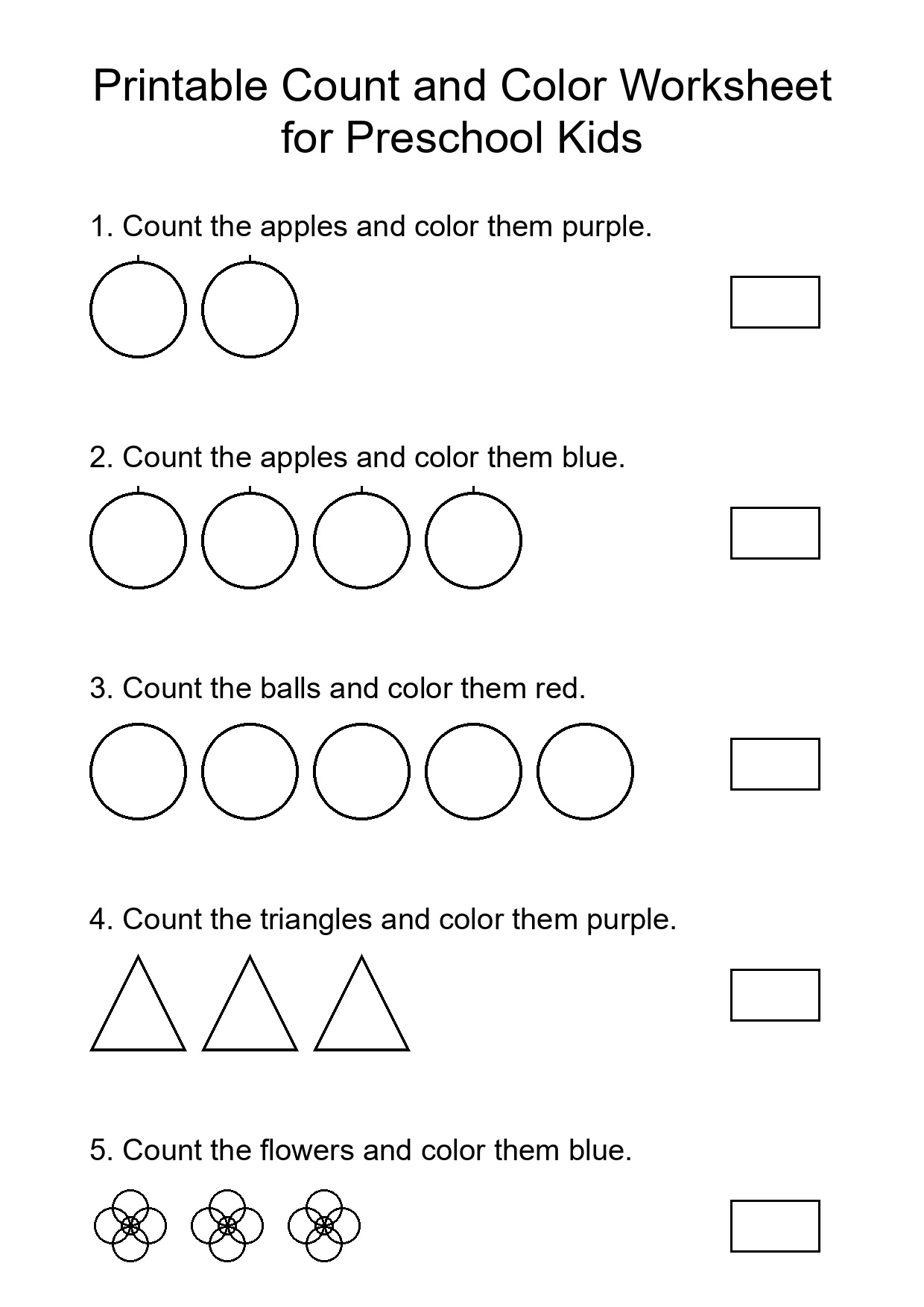 Printable Count and Color Worksheet for Preschool Kids