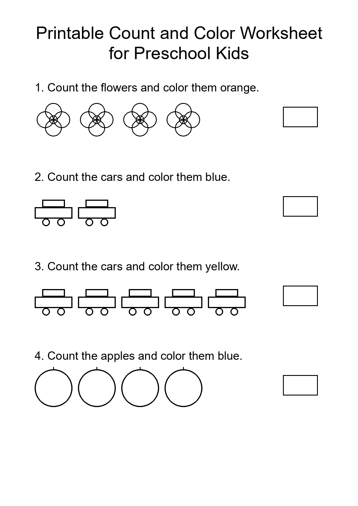 Printable Count and Color Worksheet for Preschool Kids