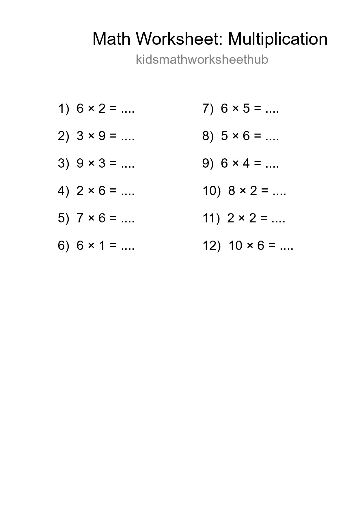 Printable Free 12 Multiplication Math Worksheet For Grade 1 - Part 238
