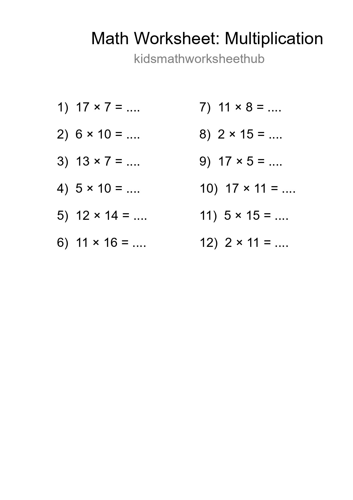 Printable Free 12 Multiplication Math Worksheet For Grade 2 - Part 84