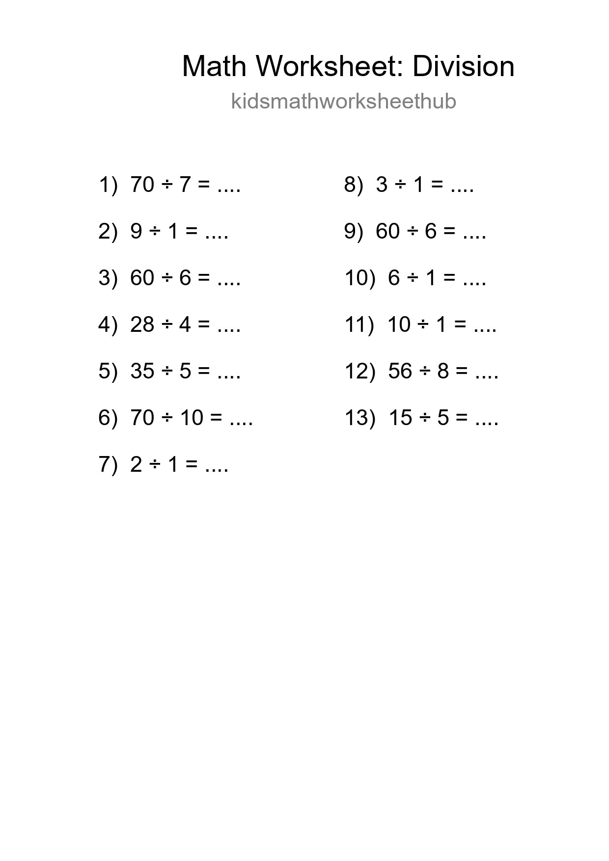 Printable Free 13 Division Math Worksheet For Grade 1 - Part 180