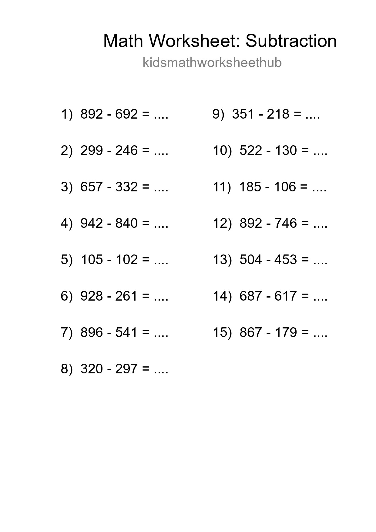 Printable Free 15 Subtraction Math Worksheet For Grade 5 - Part 41