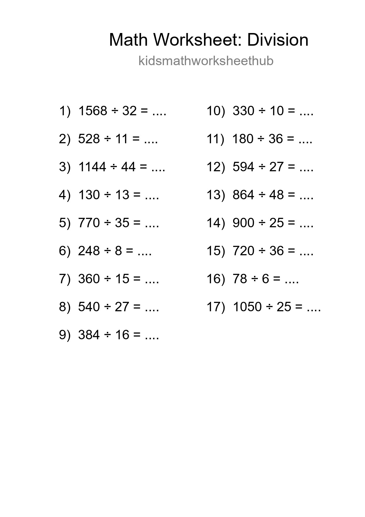 Printable Free 17 Division Math Worksheet For Grade 2 - Part 246