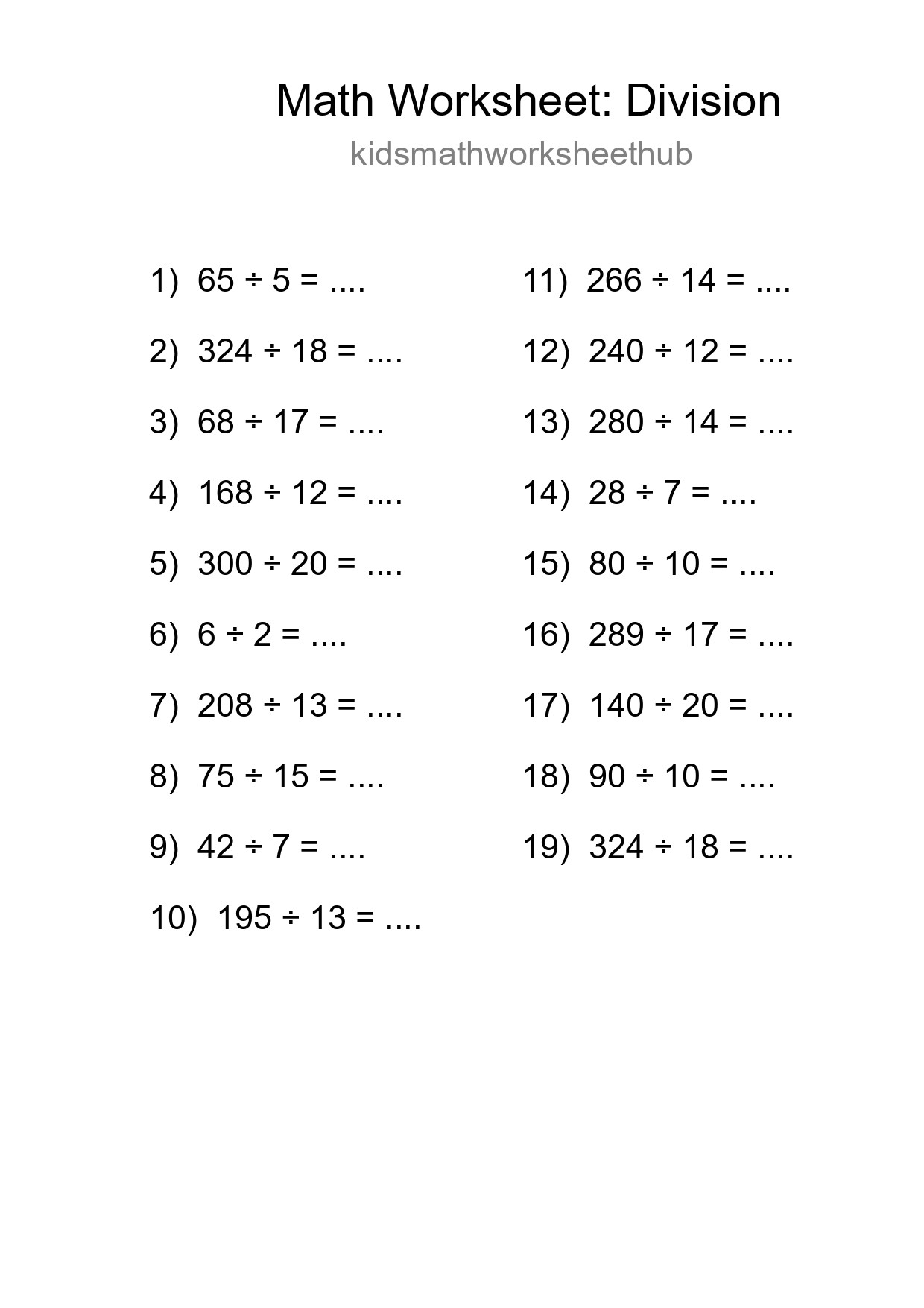 Printable Free 19 Division Math Worksheet For Grade 2 - Part 103