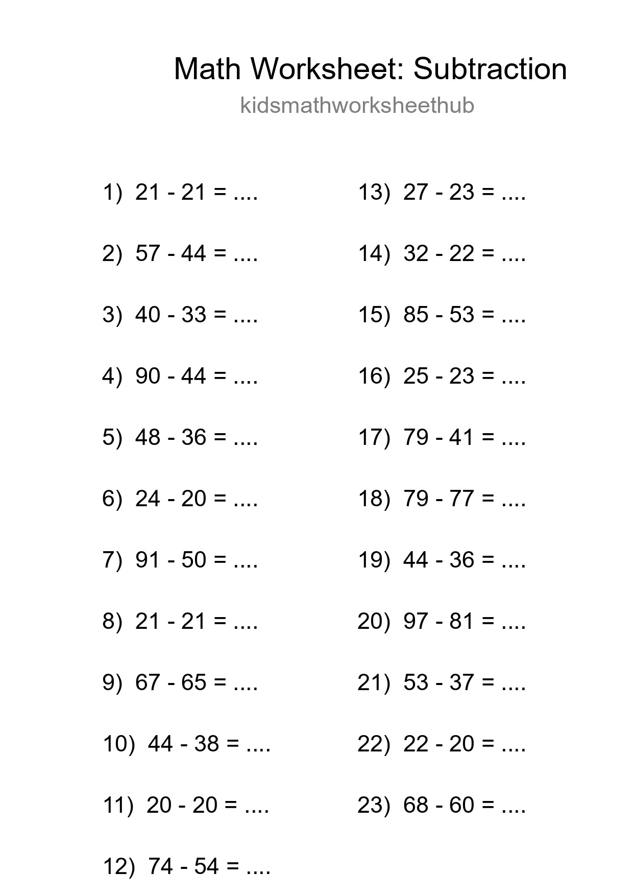 Printable Free 23 Subtraction Math Worksheet For Grade 3 - Part 63