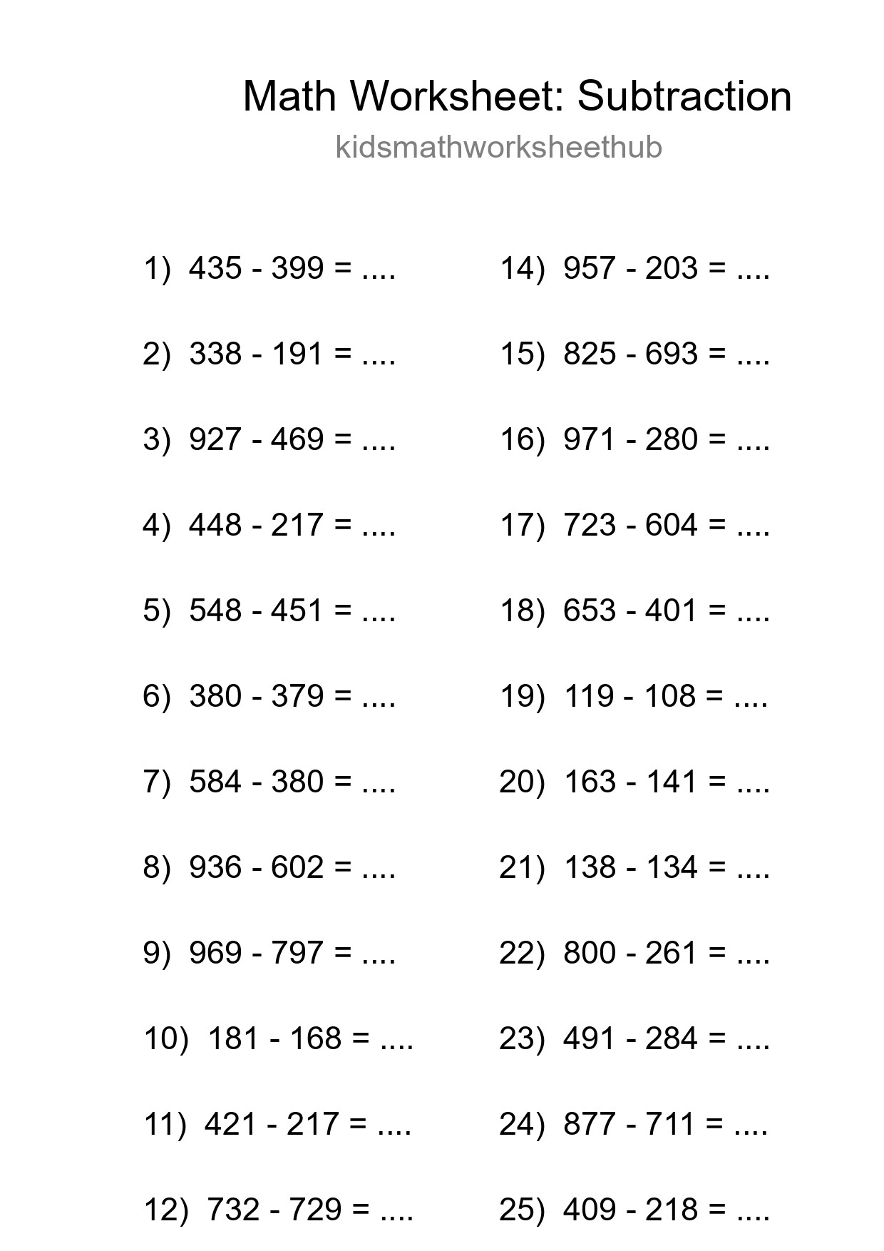 Printable Free 26 Subtraction Math Worksheet For Grade 5 - Part 217