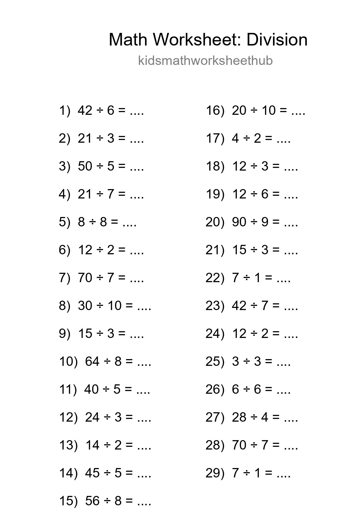 Printable Free 29 Division Math Worksheet For Grade 1 - Part 158