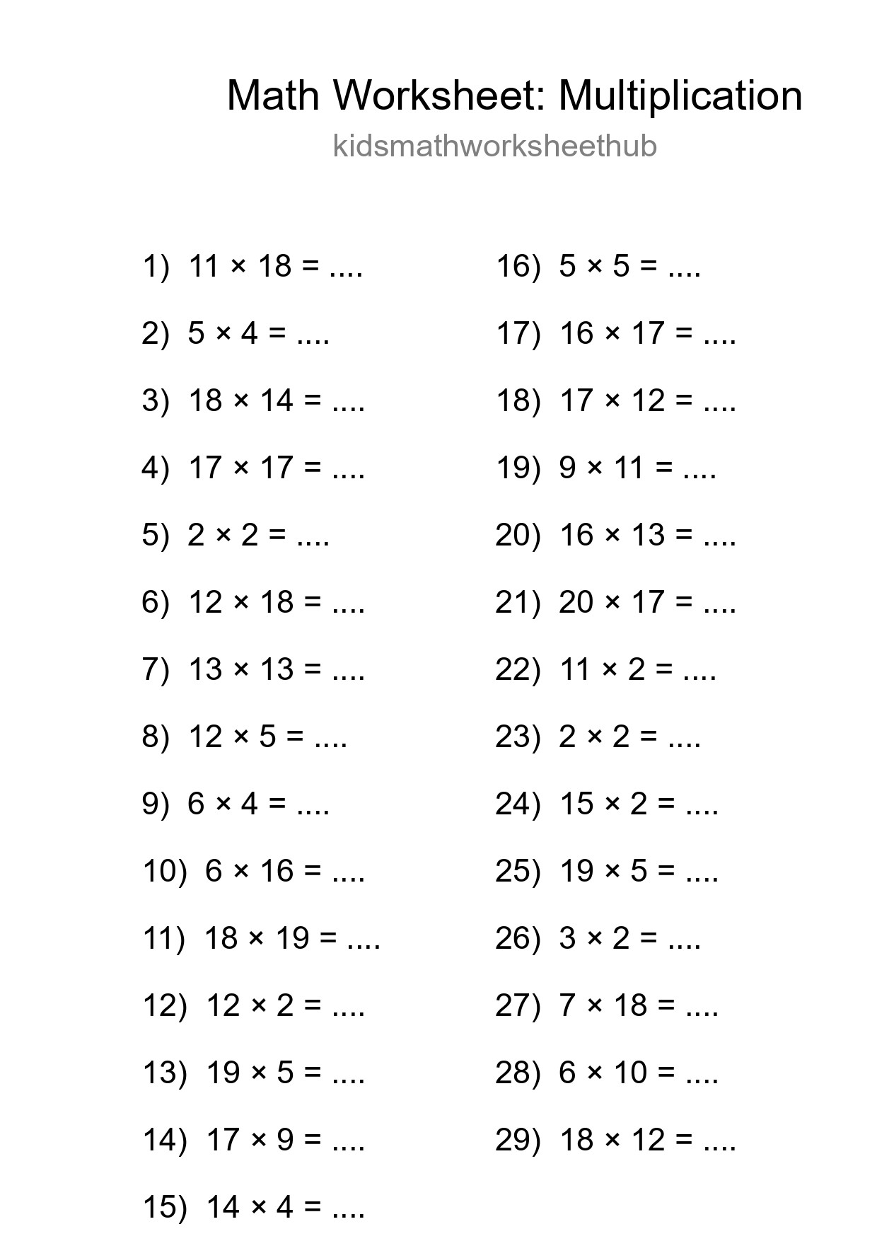 Printable Free 29 Multiplication Math Worksheet For Grade 2 - Part 29