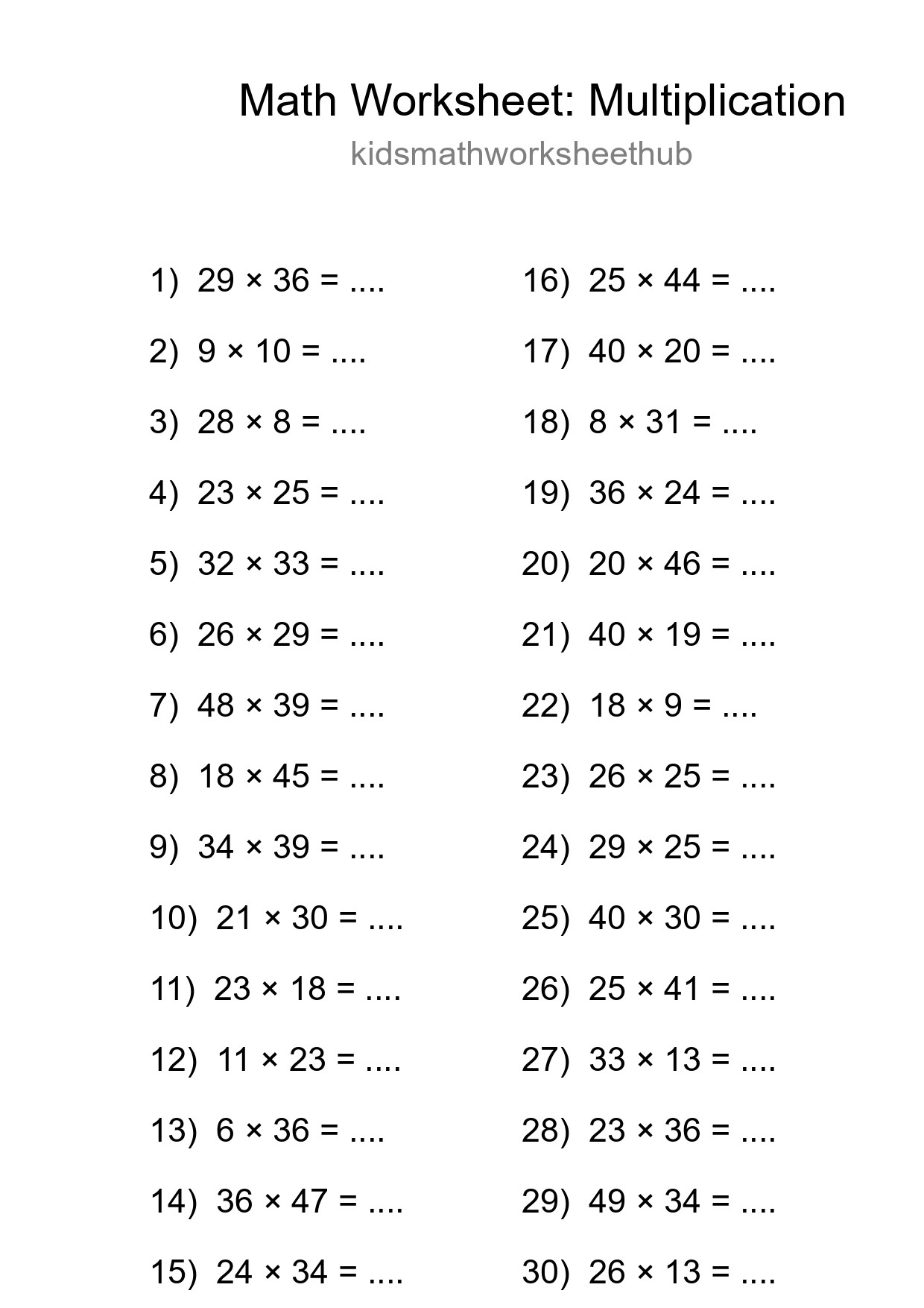 Printable Free 30 Multiplication Math Worksheet For Grade 2 - Part 51