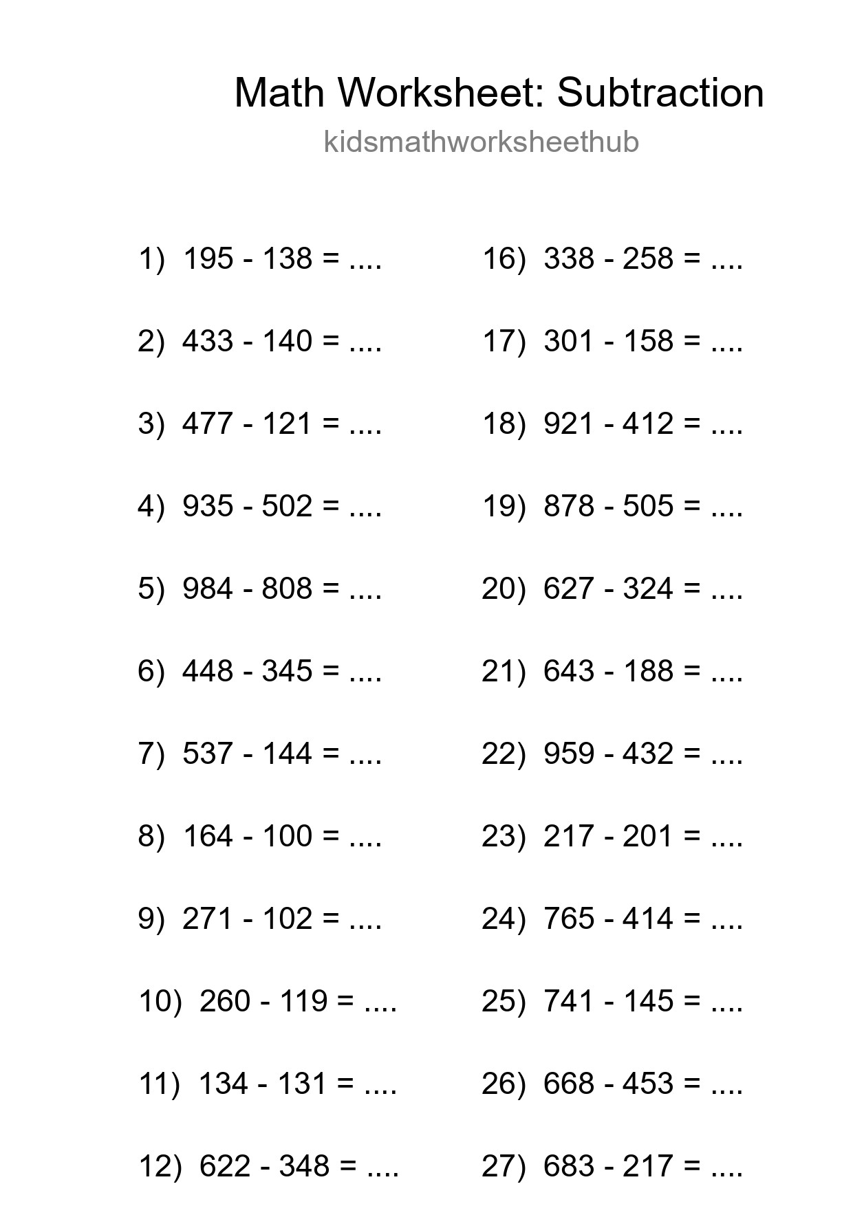 Printable Free 30 Subtraction Math Worksheet For Grade 5 - Part 74